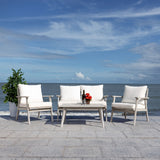 Safavieh Castalia 4Pc Outdoor Living Set Grey Wood/Beige Cushion Wood / Polyester PAT7305B-2BX