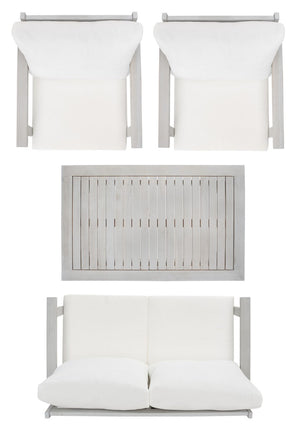 Safavieh Castalia 4Pc Outdoor Living Set Grey Wood/Beige Cushion Wood / Polyester PAT7305B-2BX