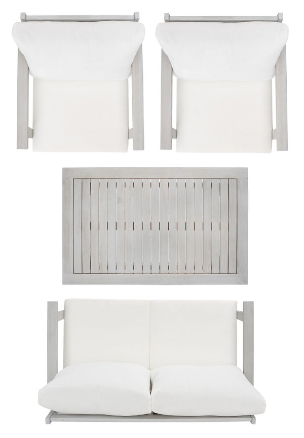 Safavieh Castalia 4Pc Outdoor Living Set Grey Wood/Beige Cushion Wood / Polyester PAT7305B-2BX