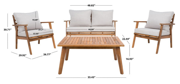 Safavieh Castalia 4Pc Outdoor Living Set Natural Wood/Light Grey Cushion Wood / Polyester PAT7305E-2BX