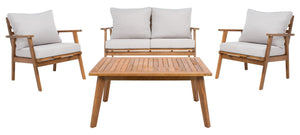 Safavieh Castalia 4Pc Outdoor Living Set Natural Wood/Light Grey Cushion Wood / Polyester PAT7305E-2BX