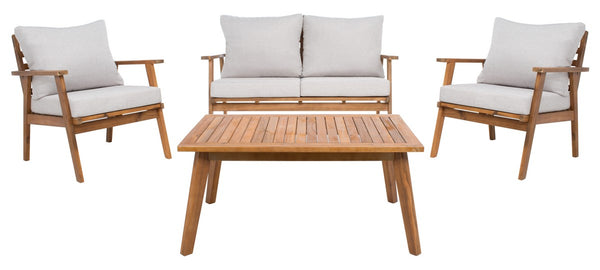 Safavieh Castalia 4Pc Outdoor Living Set Natural Wood/Light Grey Cushion Wood / Polyester PAT7305E-2BX