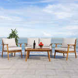 Safavieh Castalia 4Pc Outdoor Living Set Natural Wood/Light Grey Cushion Wood / Polyester PAT7305E-2BX