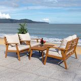 Safavieh Castalia 4Pc Outdoor Living Set Natural Wood/Light Grey Cushion Wood / Polyester PAT7305E-2BX