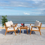 Safavieh Castalia 4Pc Outdoor Living Set Natural Wood/Light Grey Cushion Wood / Polyester PAT7305E-2BX