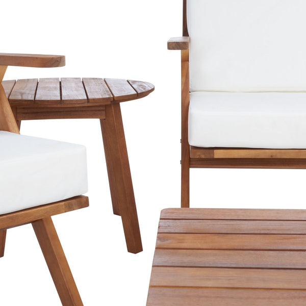 Safavieh Dryad 5Pc Outdoor Living Set Natural/Beige Cushion Wood / Polyester PAT7306A-2BX