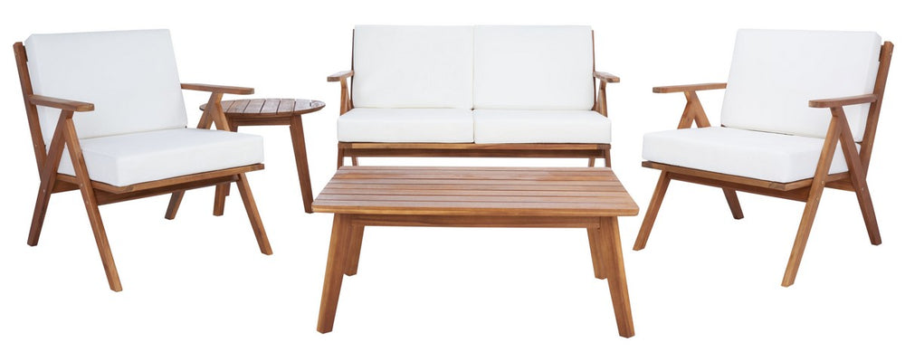 Safavieh Dryad 5Pc Outdoor Living Set Natural/Beige Cushion Wood / Polyester PAT7306A-2BX