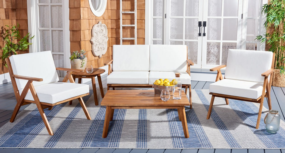 Safavieh Dryad 5Pc Outdoor Living Set Natural/Beige Cushion Wood / Polyester PAT7306A-2BX