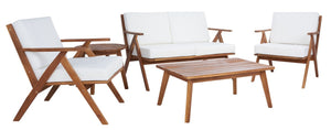 Safavieh Dryad 5Pc Outdoor Living Set Natural/Beige Cushion Wood / Polyester PAT7306A-2BX