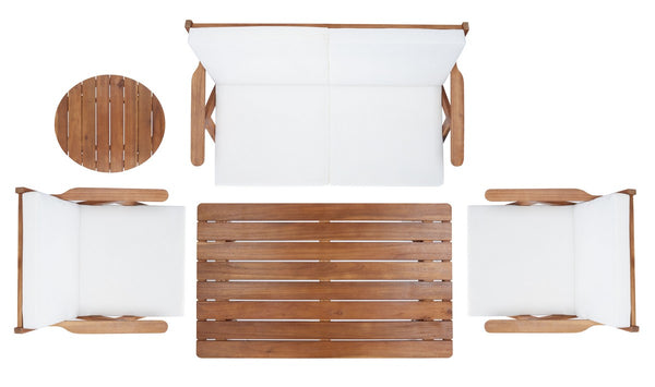 Safavieh Dryad 5Pc Outdoor Living Set Natural/Beige Cushion Wood / Polyester PAT7306A-2BX