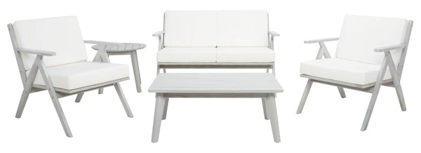 Safavieh Dryad 5Pc Outdoor Living Set Grey Wood/Beige Cushion Wood / Polyester PAT7306B-2BX