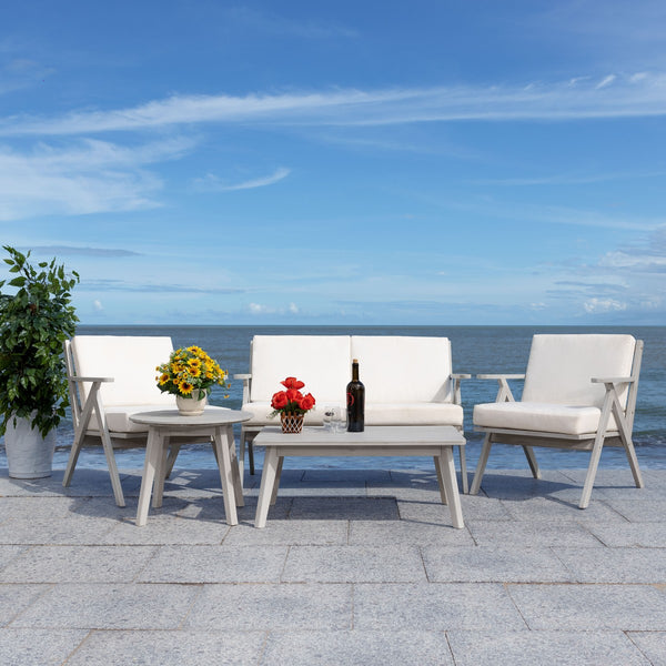 Safavieh Dryad 5Pc Outdoor Living Set Grey Wood/Beige Cushion Wood / Polyester PAT7306B-2BX