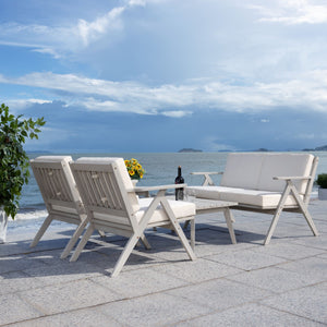 Safavieh Dryad 5Pc Outdoor Living Set Grey Wood/Beige Cushion Wood / Polyester PAT7306B-2BX