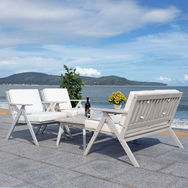 Safavieh Dryad 5Pc Outdoor Living Set Grey Wood/Beige Cushion Wood / Polyester PAT7306B-2BX