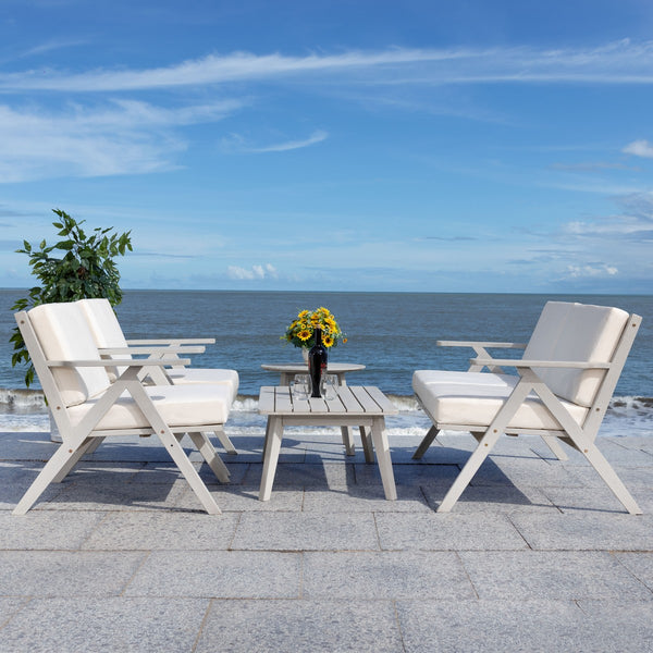 Safavieh Dryad 5Pc Outdoor Living Set Grey Wood/Beige Cushion Wood / Polyester PAT7306B-2BX