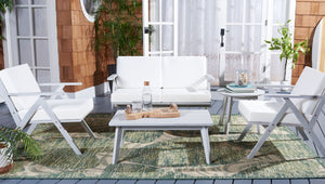 Safavieh Dryad 5Pc Outdoor Living Set Grey Wood/Beige Cushion Wood / Polyester PAT7306B-2BX