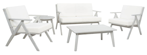 Safavieh Dryad 5Pc Outdoor Living Set Grey Wood/Beige Cushion Wood / Polyester PAT7306B-2BX
