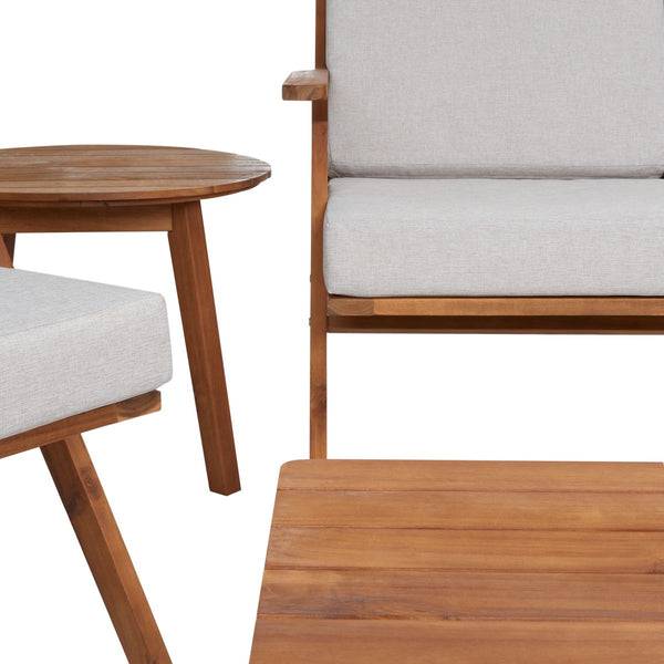 Safavieh Dryad 5Pc Outdoor Living Set Natural Wood/Light Grey Cushion Wood / Polyester PAT7306E-2BX