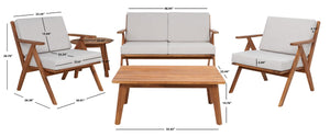 Safavieh Dryad 5Pc Outdoor Living Set Natural Wood/Light Grey Cushion Wood / Polyester PAT7306E-2BX