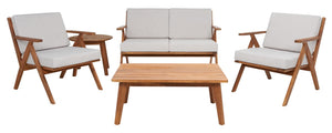 Safavieh Dryad 5Pc Outdoor Living Set Natural Wood/Light Grey Cushion Wood / Polyester PAT7306E-2BX