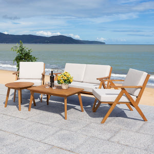 Safavieh Dryad 5Pc Outdoor Living Set Natural Wood/Light Grey Cushion Wood / Polyester PAT7306E-2BX