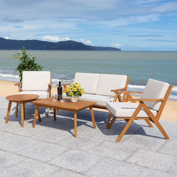 Safavieh Dryad 5Pc Outdoor Living Set Natural Wood/Light Grey Cushion Wood / Polyester PAT7306E-2BX