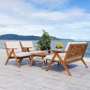 Safavieh Dryad 5Pc Outdoor Living Set Natural Wood/Light Grey Cushion Wood / Polyester PAT7306E-2BX