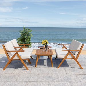 Safavieh Dryad 5Pc Outdoor Living Set Natural Wood/Light Grey Cushion Wood / Polyester PAT7306E-2BX