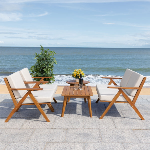 Safavieh Dryad 5Pc Outdoor Living Set Natural Wood/Light Grey Cushion Wood / Polyester PAT7306E-2BX