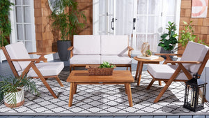Safavieh Dryad 5Pc Outdoor Living Set Natural Wood/Light Grey Cushion Wood / Polyester PAT7306E-2BX