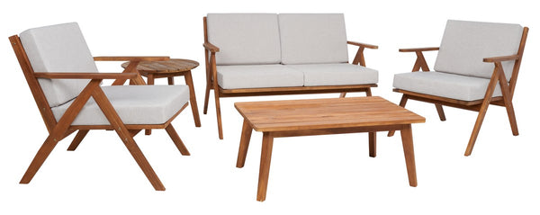 Safavieh Dryad 5Pc Outdoor Living Set Natural Wood/Light Grey Cushion Wood / Polyester PAT7306E-2BX