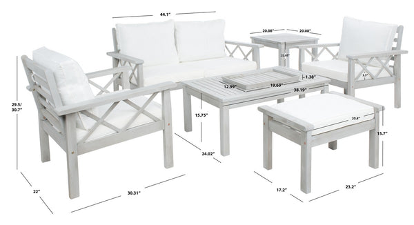 Safavieh Loanna 6Pc Outdoor Living Set Grey Wood/Beige Cushion Wood / Polyester PAT7307B-2BX