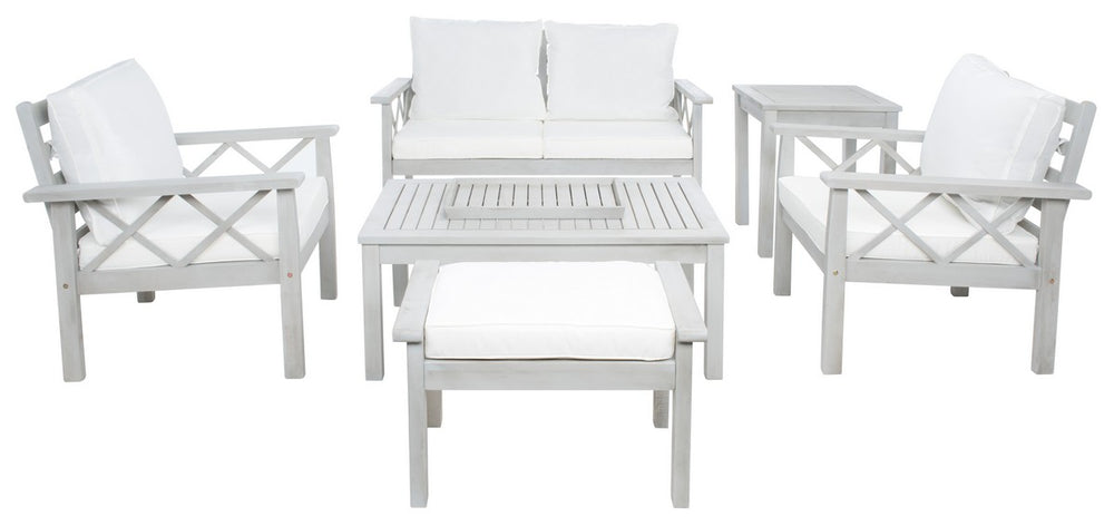 Safavieh Loanna 6Pc Outdoor Living Set Grey Wood/Beige Cushion Wood / Polyester PAT7307B-2BX
