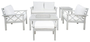 Safavieh Loanna 6Pc Outdoor Living Set Grey Wood/Beige Cushion Wood / Polyester PAT7307B-2BX