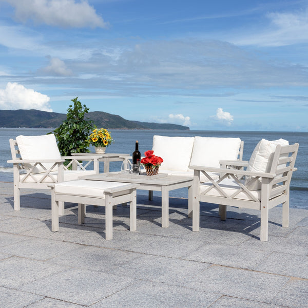 Safavieh Loanna 6Pc Outdoor Living Set Grey Wood/Beige Cushion Wood / Polyester PAT7307B-2BX