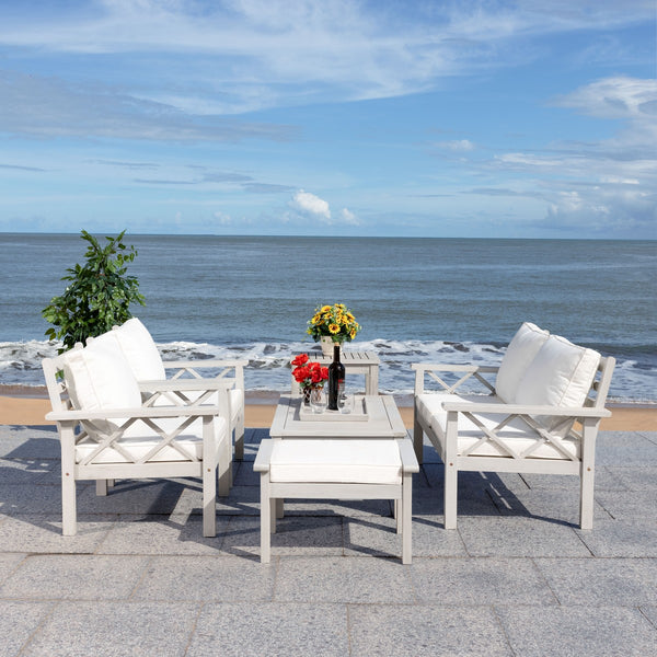 Safavieh Loanna 6Pc Outdoor Living Set Grey Wood/Beige Cushion Wood / Polyester PAT7307B-2BX