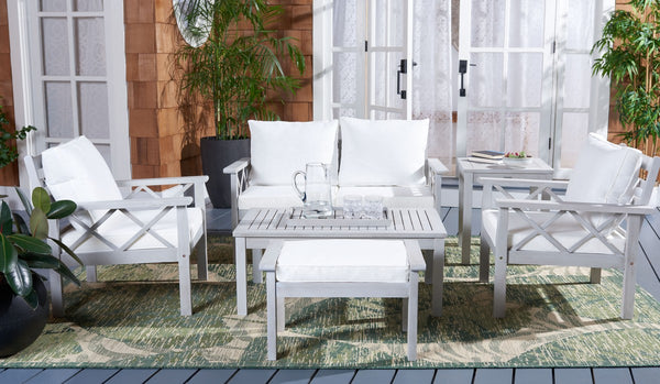 Safavieh Loanna 6Pc Outdoor Living Set Grey Wood/Beige Cushion Wood / Polyester PAT7307B-2BX