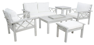 Safavieh Loanna 6Pc Outdoor Living Set Grey Wood/Beige Cushion Wood / Polyester PAT7307B-2BX