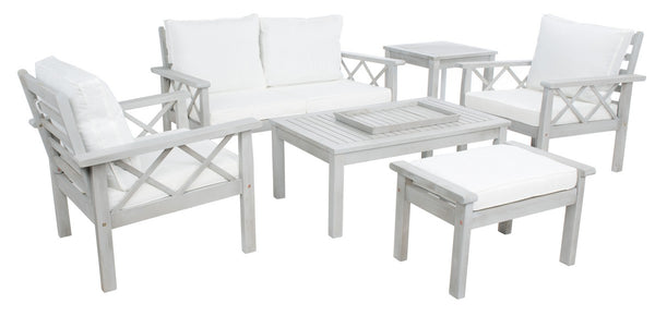 Safavieh Loanna 6Pc Outdoor Living Set Grey Wood/Beige Cushion Wood / Polyester PAT7307B-2BX