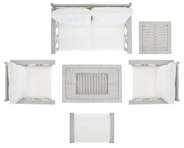 Safavieh Loanna 6Pc Outdoor Living Set Grey Wood/Beige Cushion Wood / Polyester PAT7307B-2BX