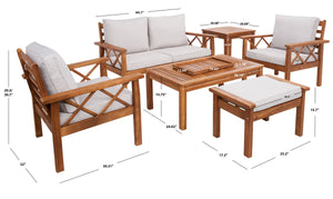 Safavieh Loanna 6Pc Outdoor Living Set Natural Wood/Light Grey Cushion Wood / Polyester PAT7307E-2BX