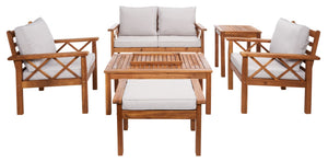 Safavieh Loanna 6Pc Outdoor Living Set Natural Wood/Light Grey Cushion Wood / Polyester PAT7307E-2BX