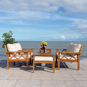 Safavieh Loanna 6Pc Outdoor Living Set Natural Wood/Light Grey Cushion Wood / Polyester PAT7307E-2BX