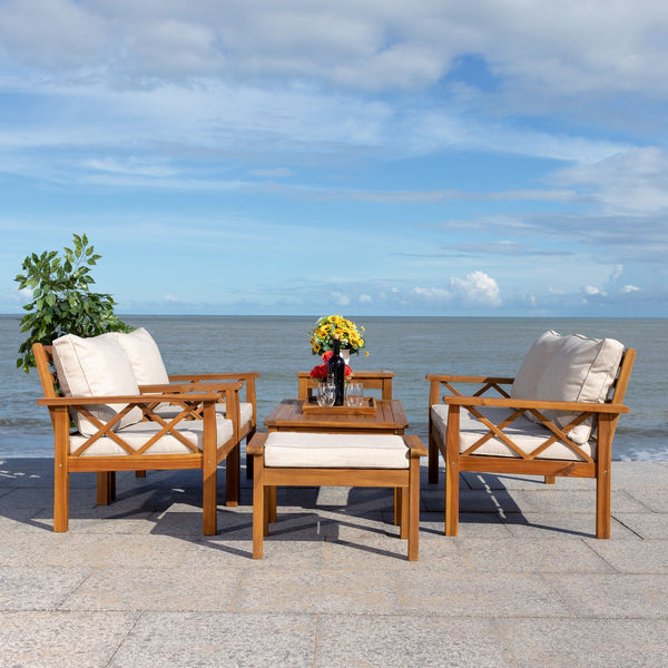 Safavieh Loanna 6Pc Outdoor Living Set Natural Wood/Light Grey Cushion Wood / Polyester PAT7307E-2BX