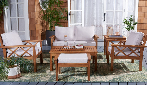 Safavieh Loanna 6Pc Outdoor Living Set Natural Wood/Light Grey Cushion Wood / Polyester PAT7307E-2BX