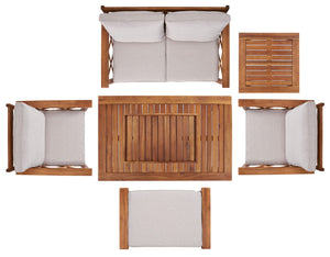 Safavieh Loanna 6Pc Outdoor Living Set Natural Wood/Light Grey Cushion Wood / Polyester PAT7307E-2BX