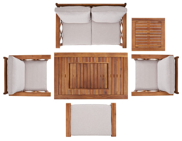 Safavieh Loanna 6Pc Outdoor Living Set Natural Wood/Light Grey Cushion Wood / Polyester PAT7307E-2BX