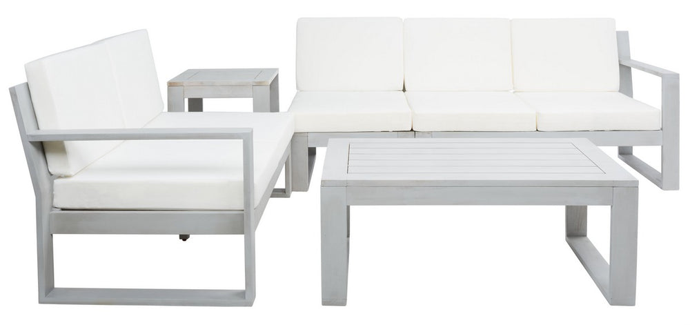 Safavieh Catryn 4Pc Outdoor Living Set Grey Wood/Beige Cushion Wood / Polyester PAT7308B-3BX