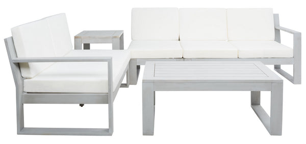 Safavieh Catryn 4Pc Outdoor Living Set Grey Wood/Beige Cushion Wood / Polyester PAT7308B-3BX