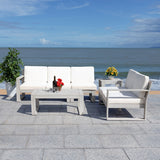 Safavieh Catryn 4Pc Outdoor Living Set Grey Wood/Beige Cushion Wood / Polyester PAT7308B-3BX